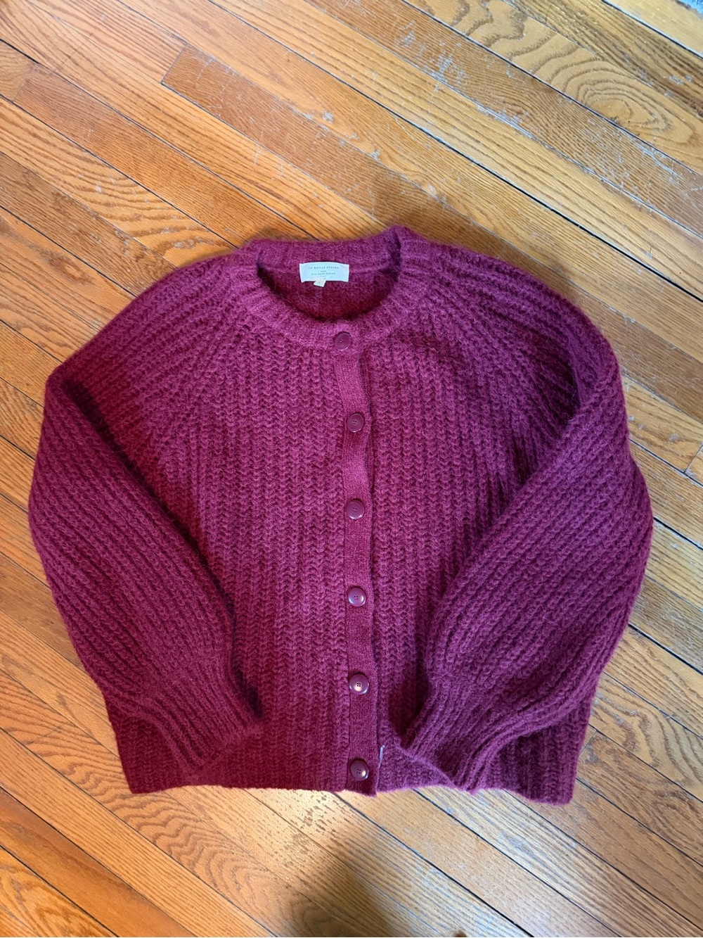 **RARE***Sezane Emile Women's Chunky Knit Button-Up Sweater Cardigan - Wine
